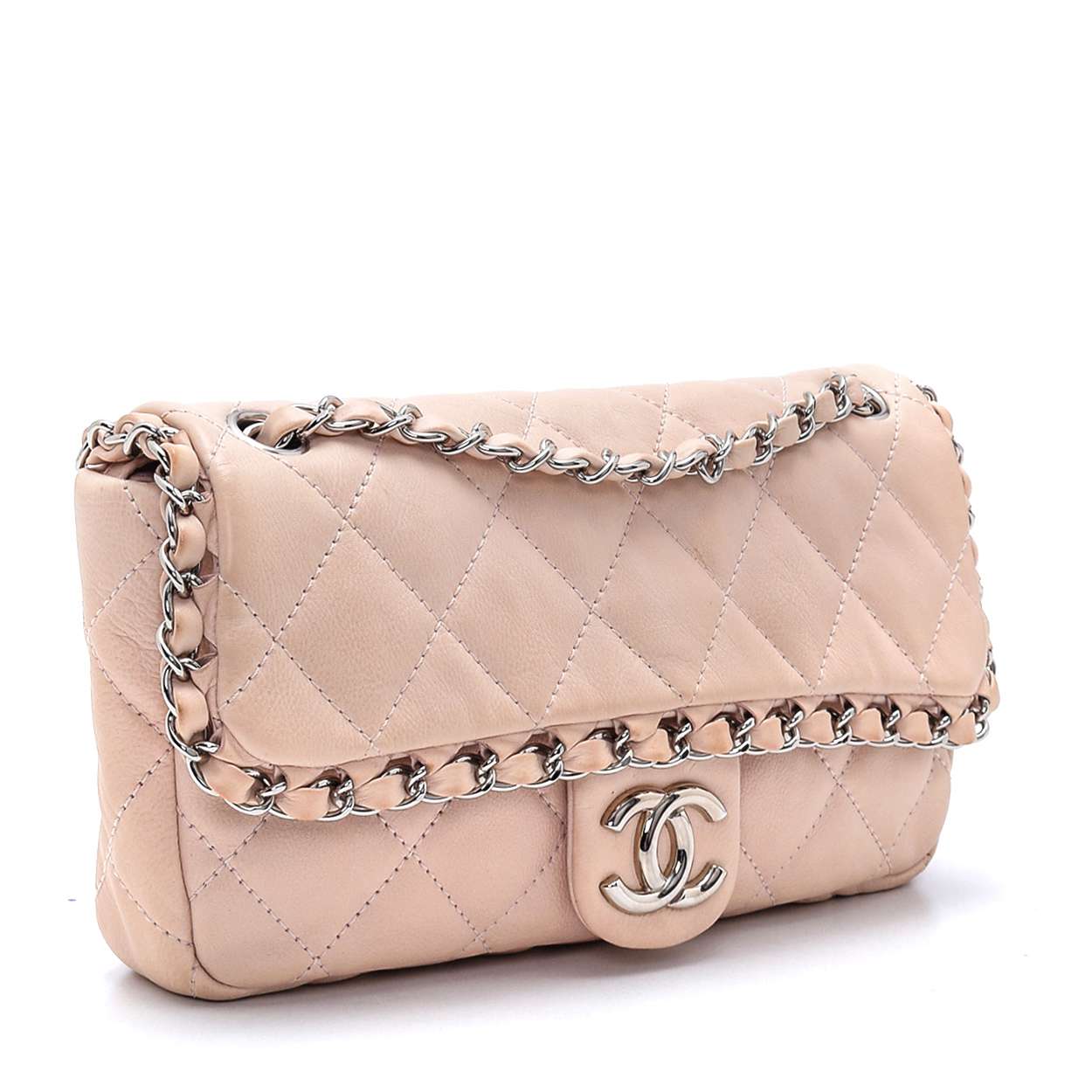 Chanel - Nude Lambskin Leather Quilted Chain Flap Bag